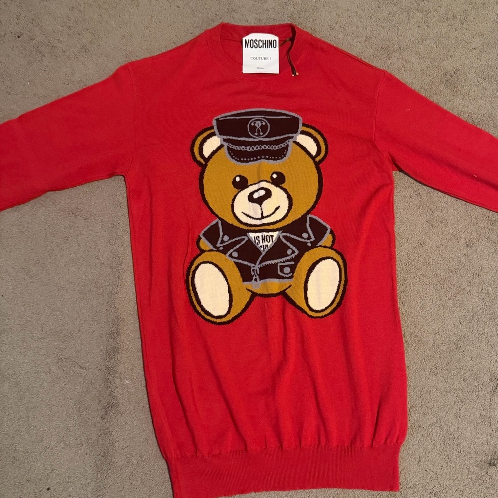 Moschino Kids Red Sweater with Bear Design
